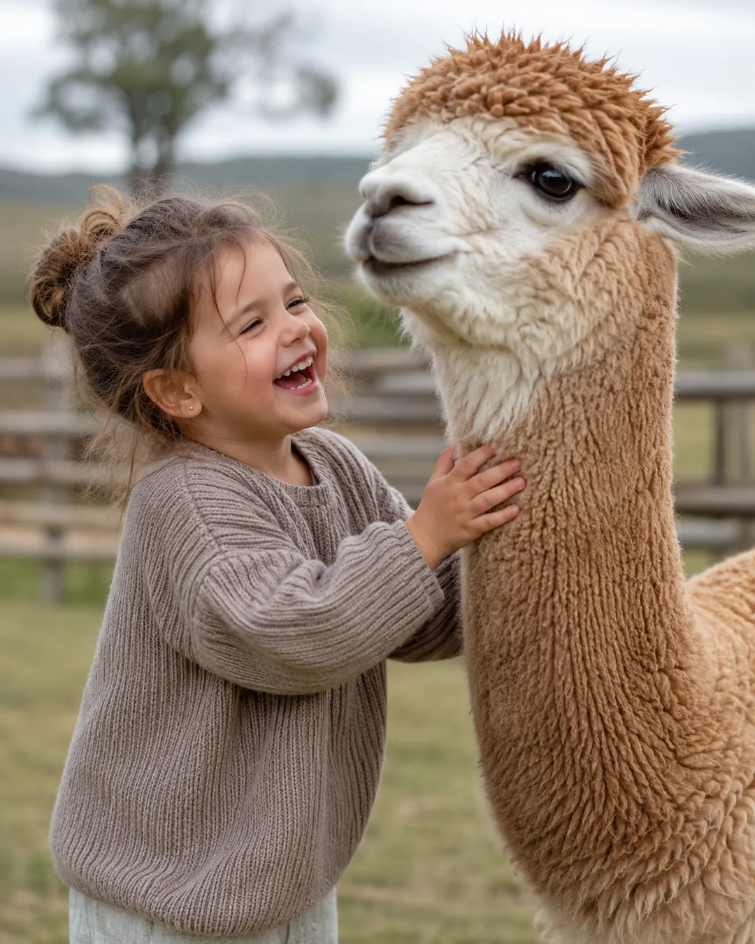 Guest hand-feeding an alpaca during a farm visit in Janesville, California