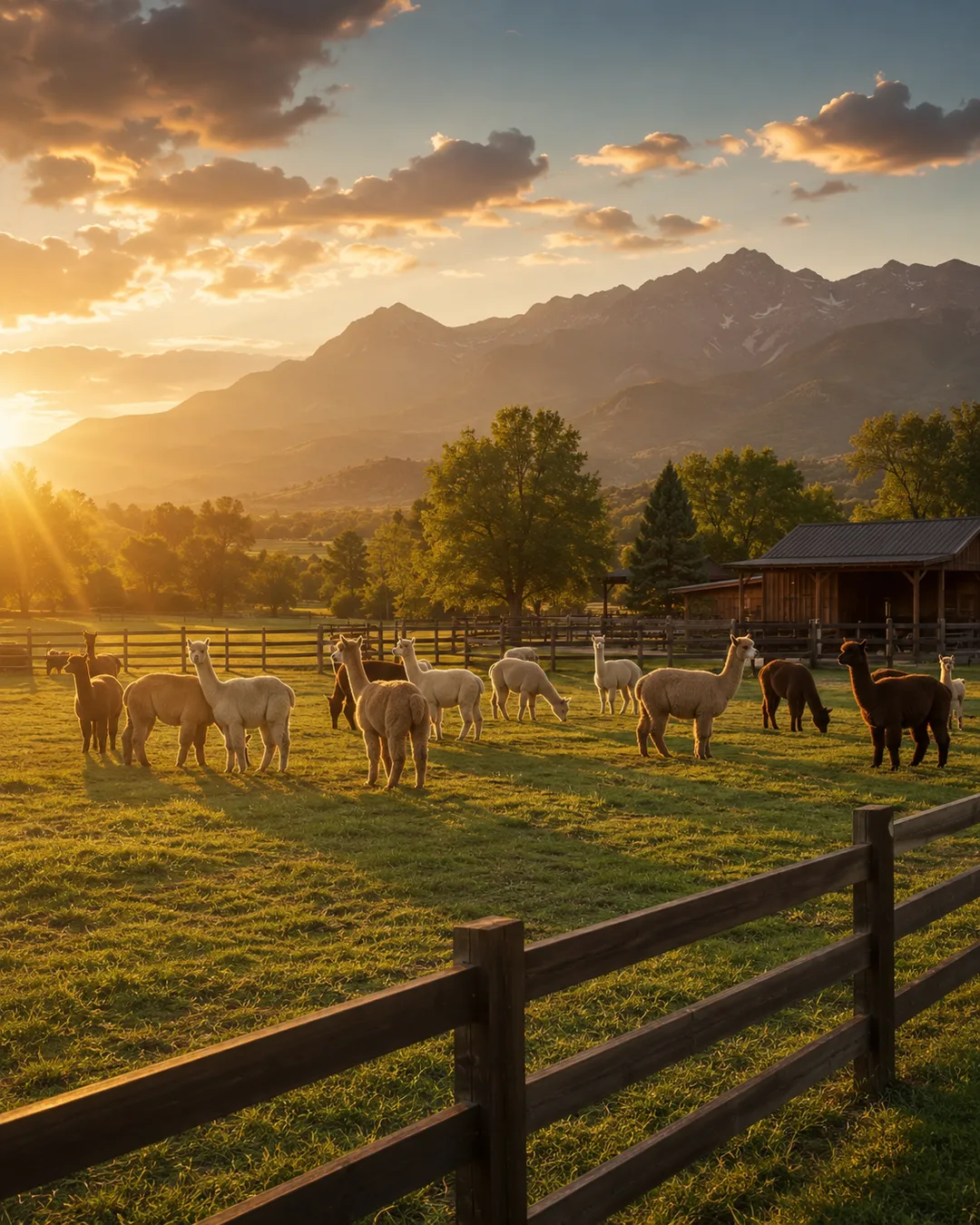 Two alpacas on a guided walk along a Honey Lake ranch trail