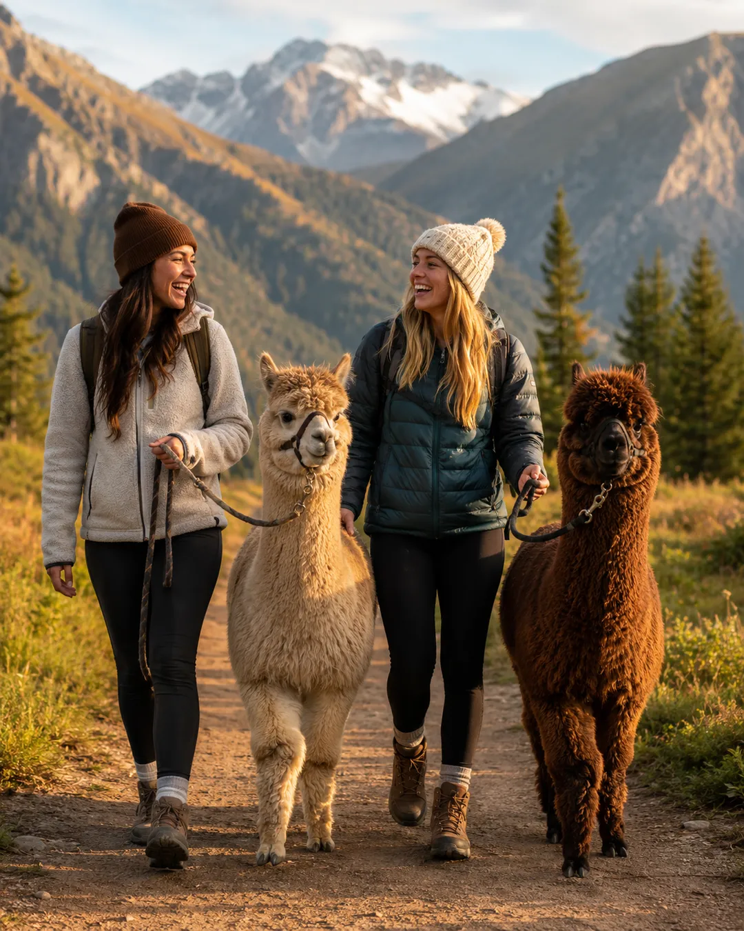 Children meeting alpacas during a school field trip at the ranch