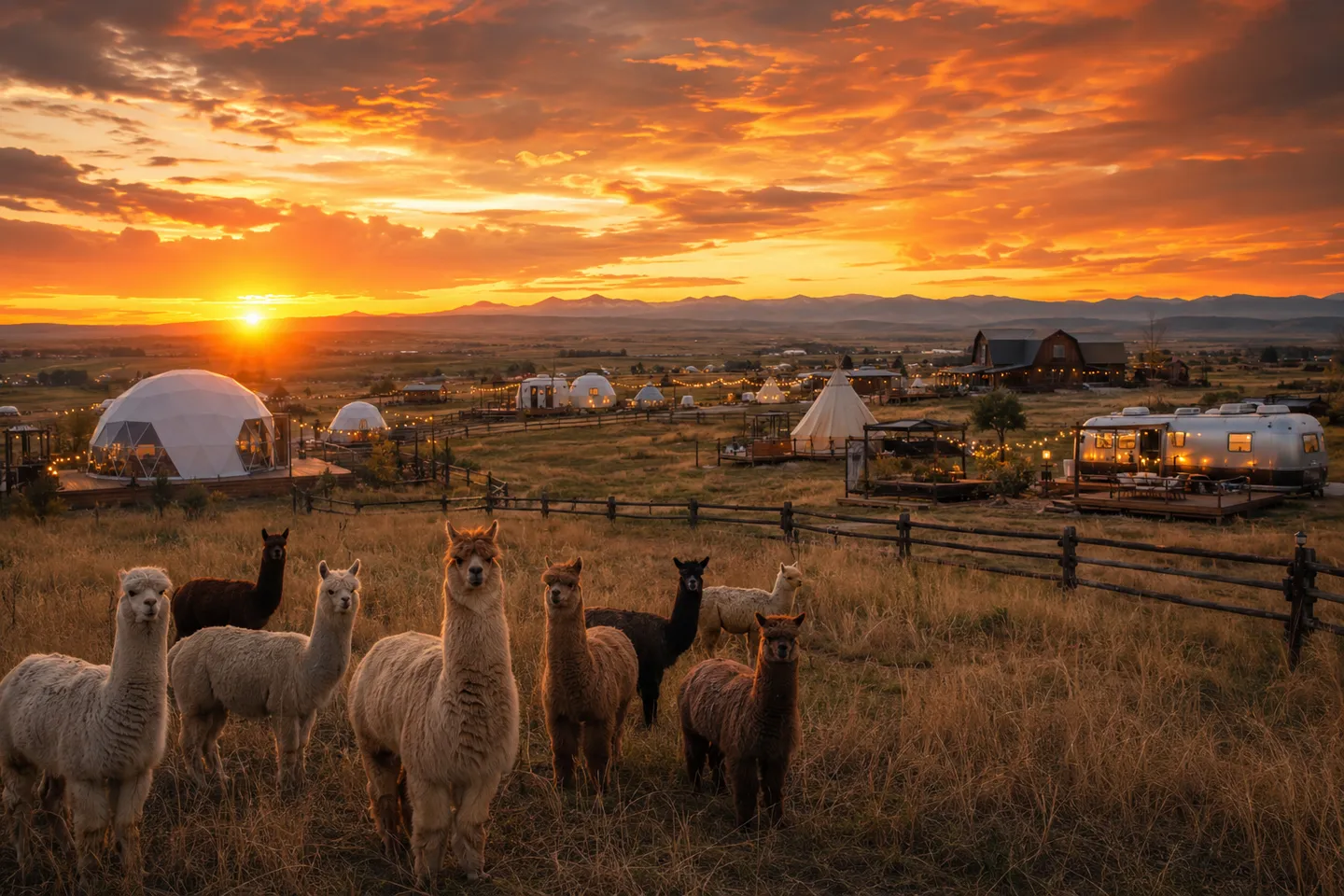 Alpacas at dawn near a primitive campsite at Alpaca Adventures Honey Lake