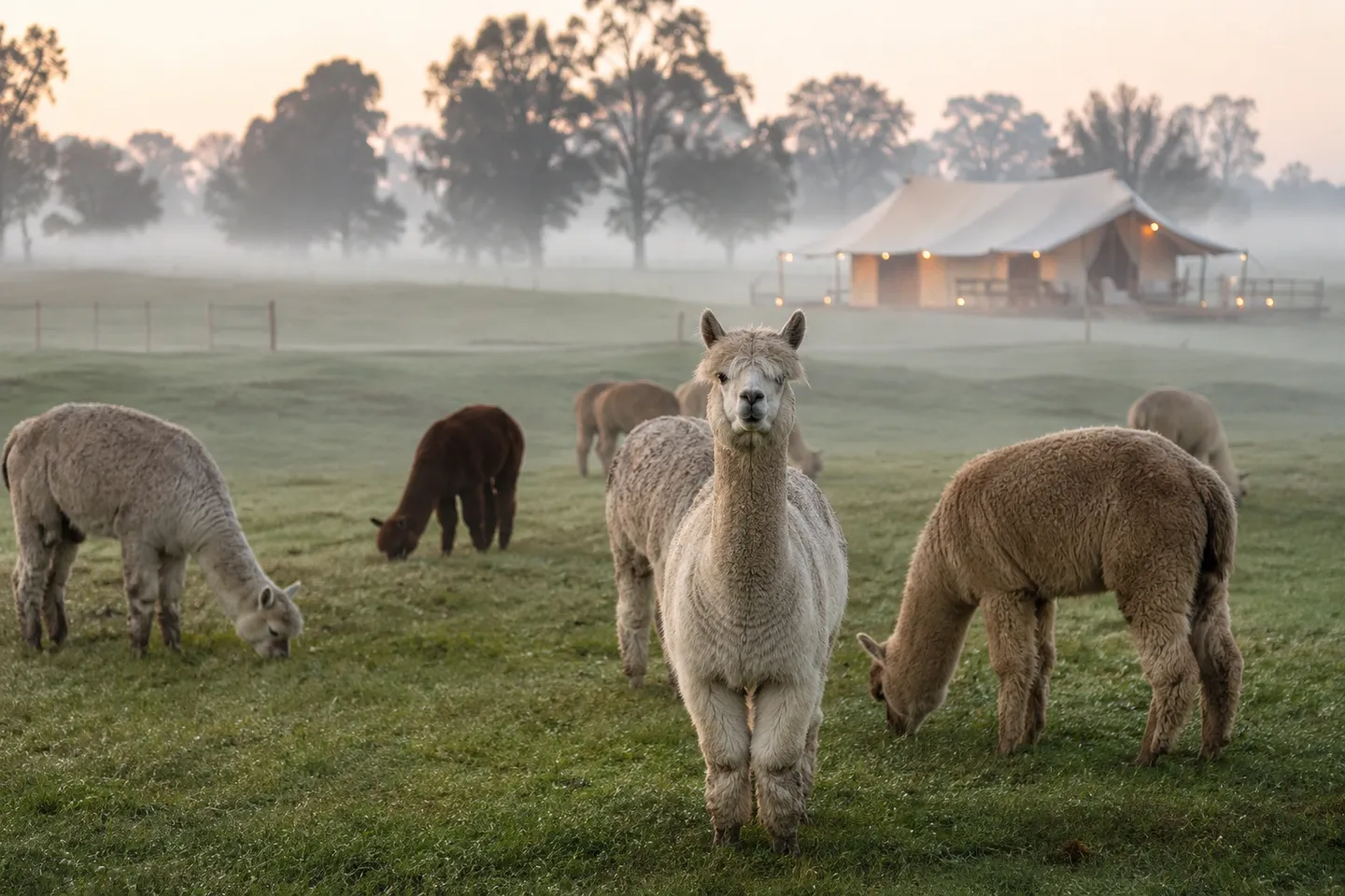 RV site with pasture views at Alpaca Adventures ranch in Janesville, California