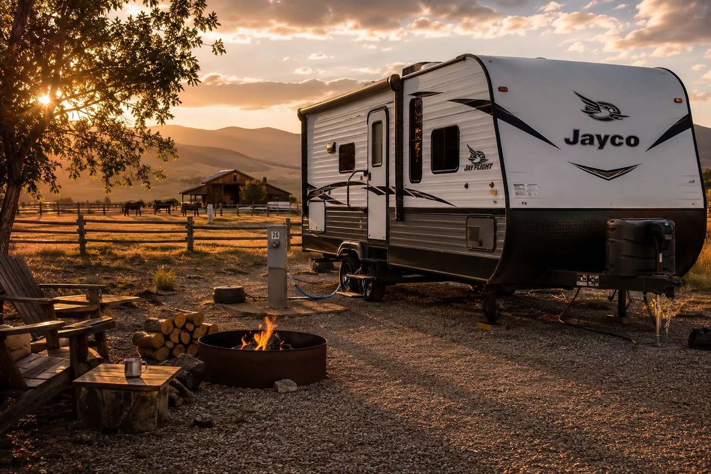 Partial hookup RV site at Alpaca Adventures Honey Lake ranch in Janesville, California