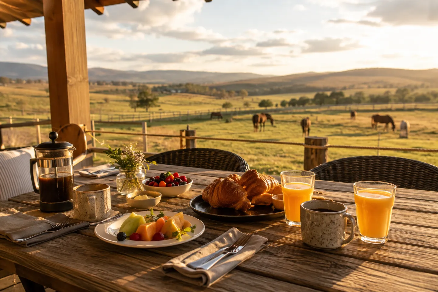 Morning fire pit and coffee at a Honey Lake ranch glamping stay