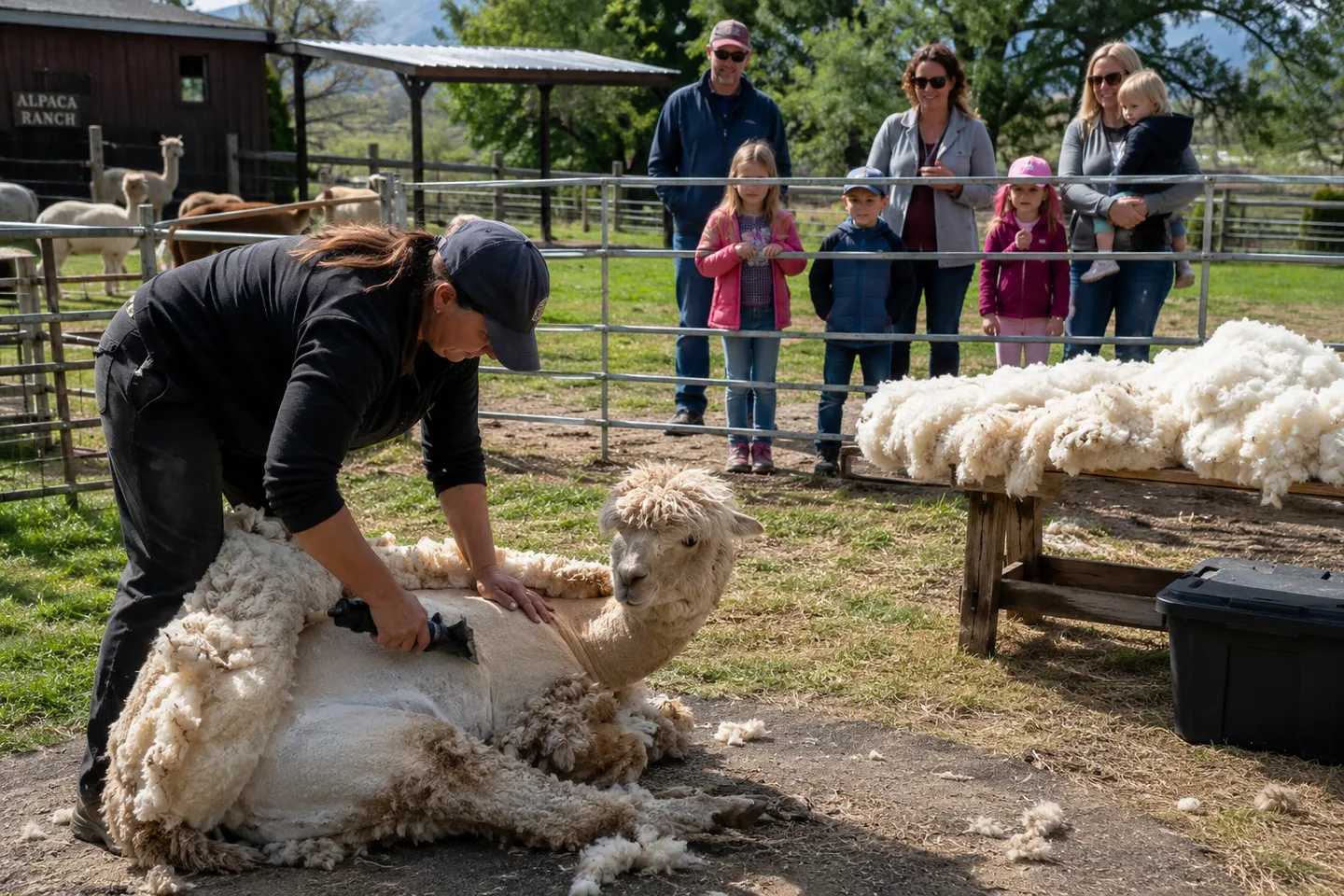 Spring shearing day at the alpaca ranch in Janesville California