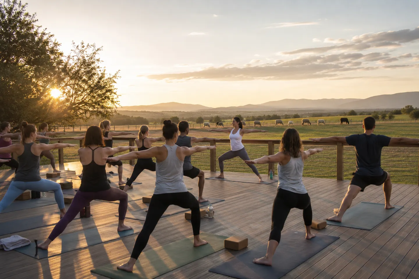 Yoga workshop with alpacas on the ranch at Honey Lake