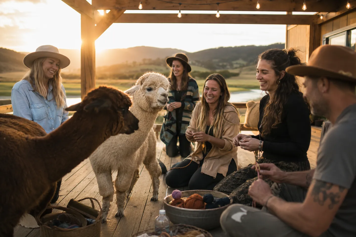 Corporate retreat group photo at Honey Lake alpaca ranch