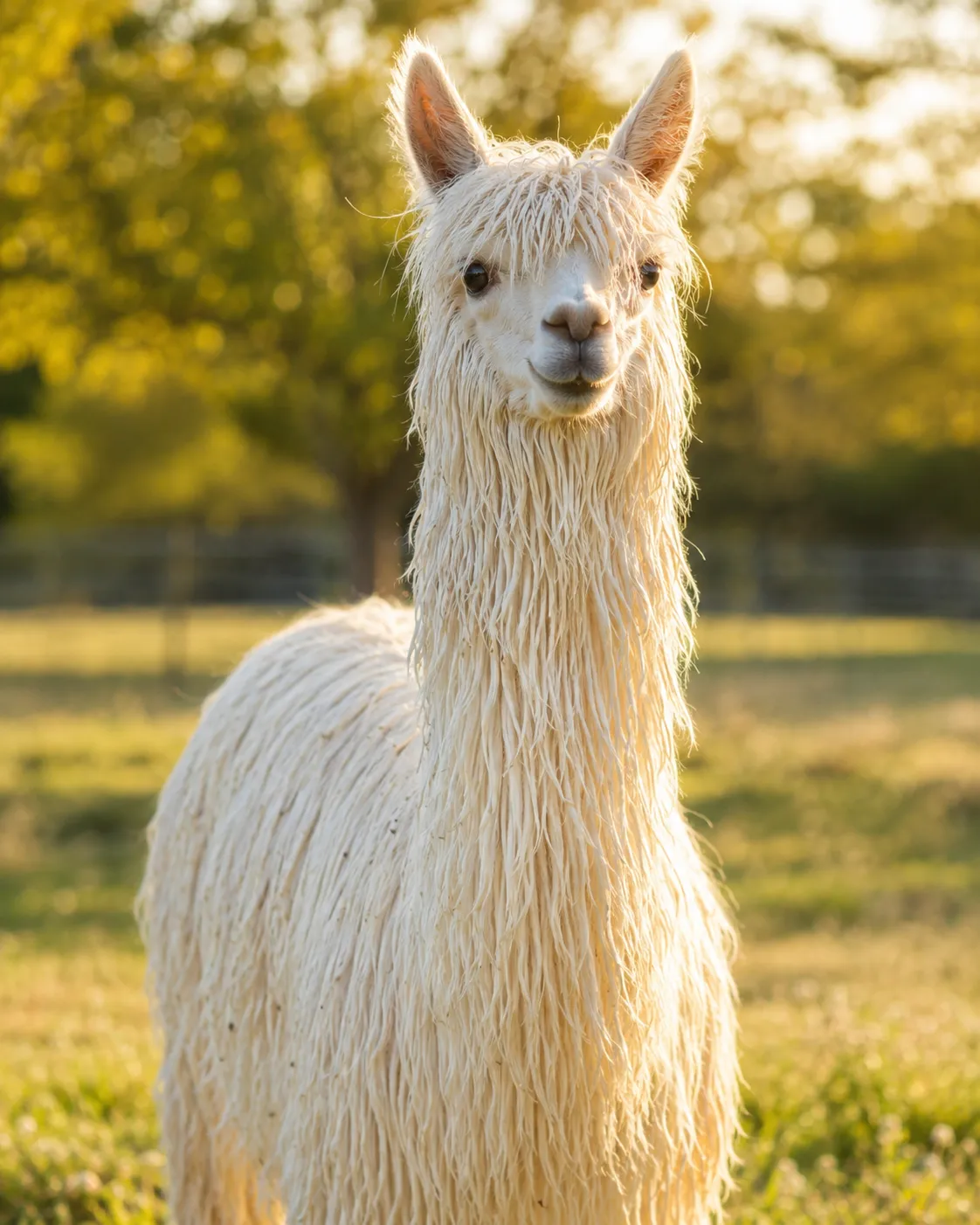 Whisper of Honey, a white Suri alpaca for sale from the Honey Lake herd in Janesville, CA