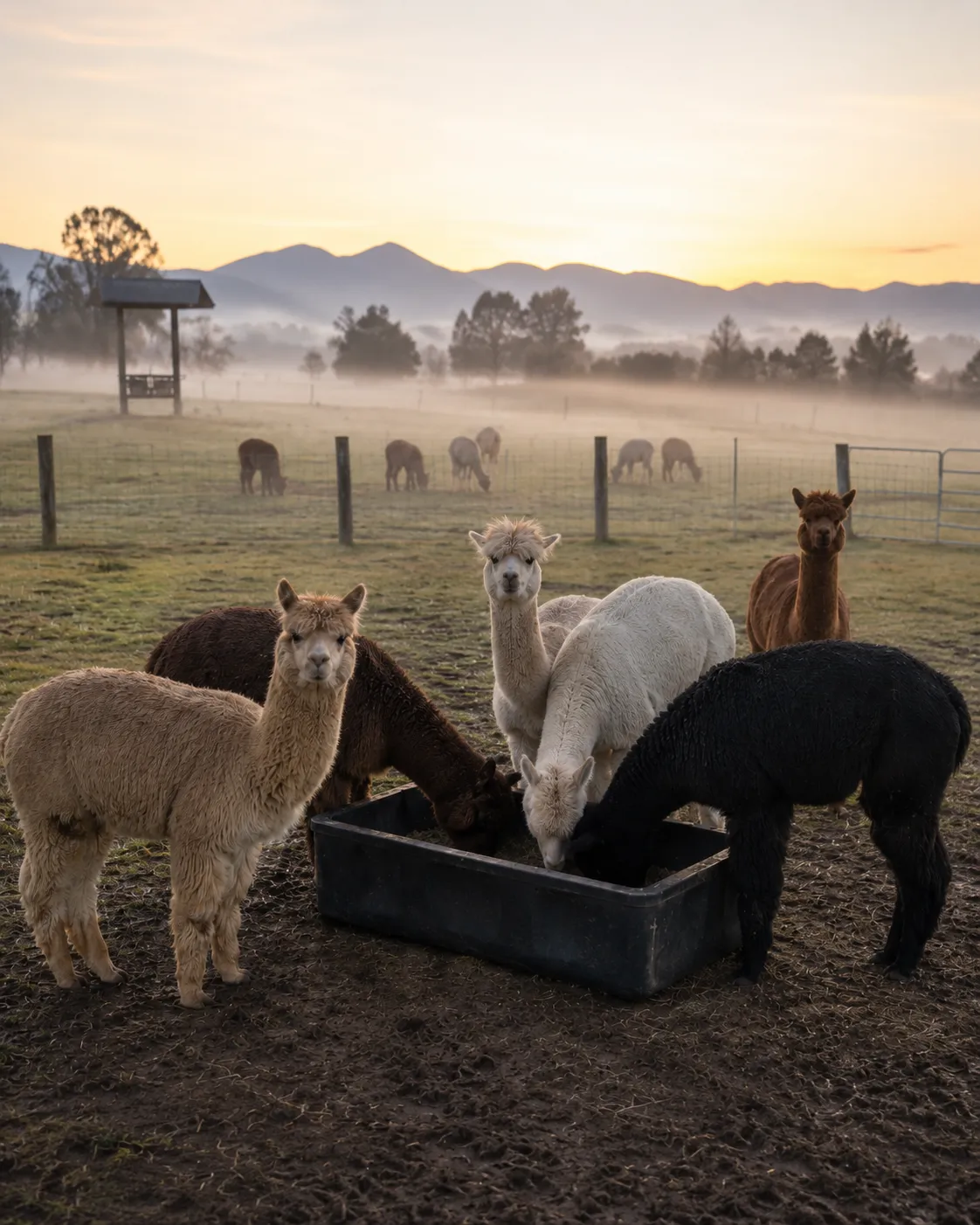Suri alpaca with lustrous fleece locks on the Alpaca Adventures herd