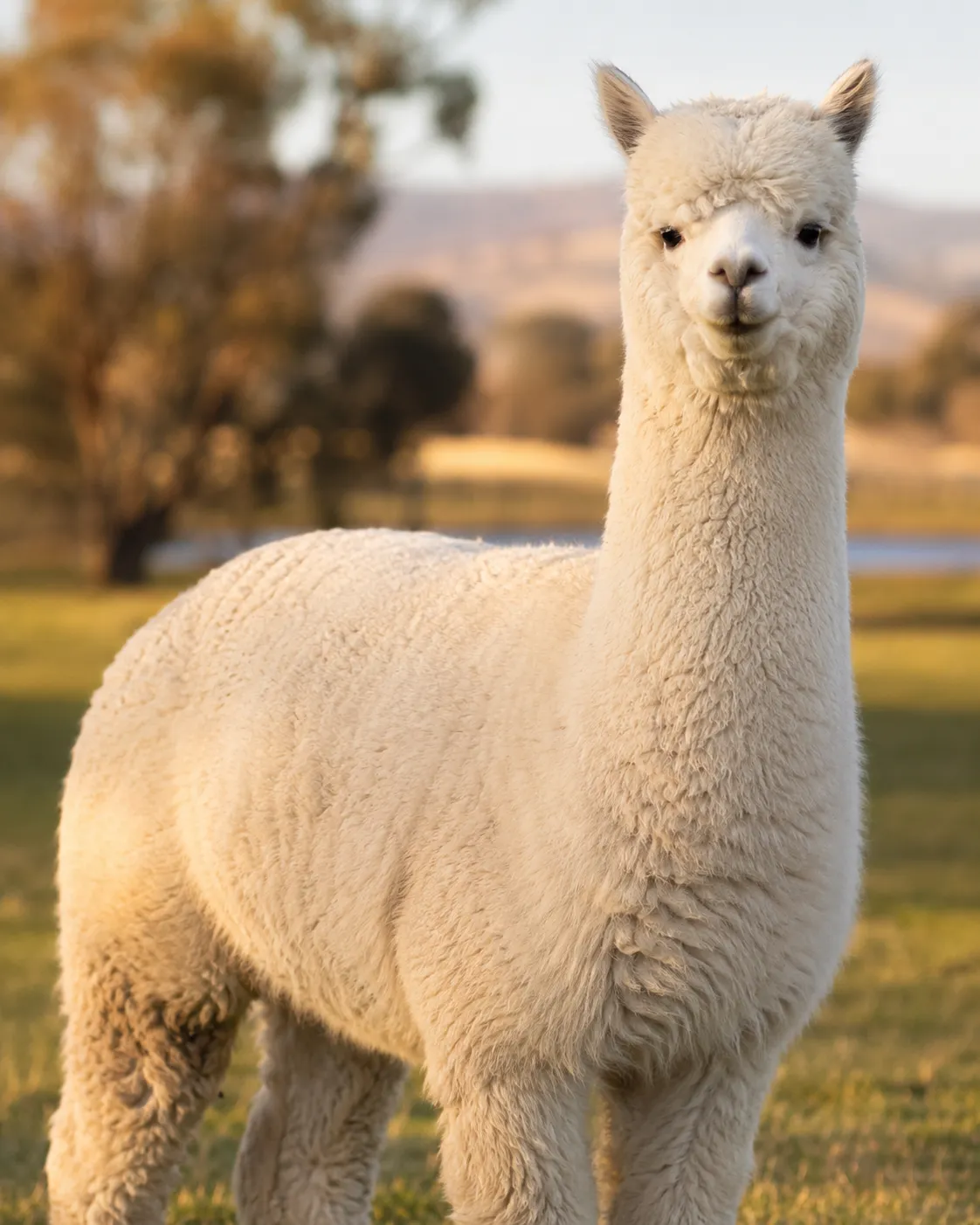 Chantillie, a white Huacaya alpaca and mother of a champion at Alpaca Adventures
