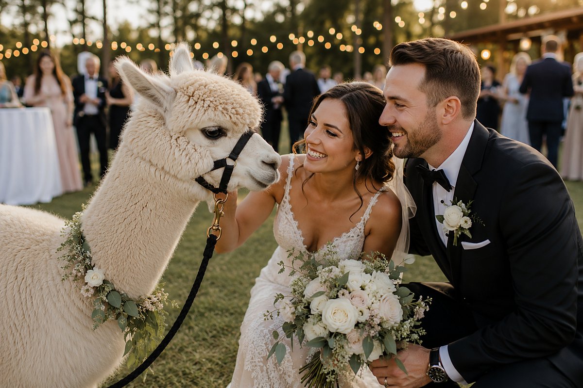 An alpaca at a wedding