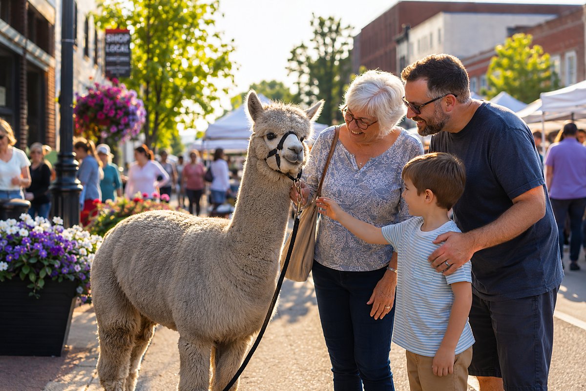 An alpaca at a community festival