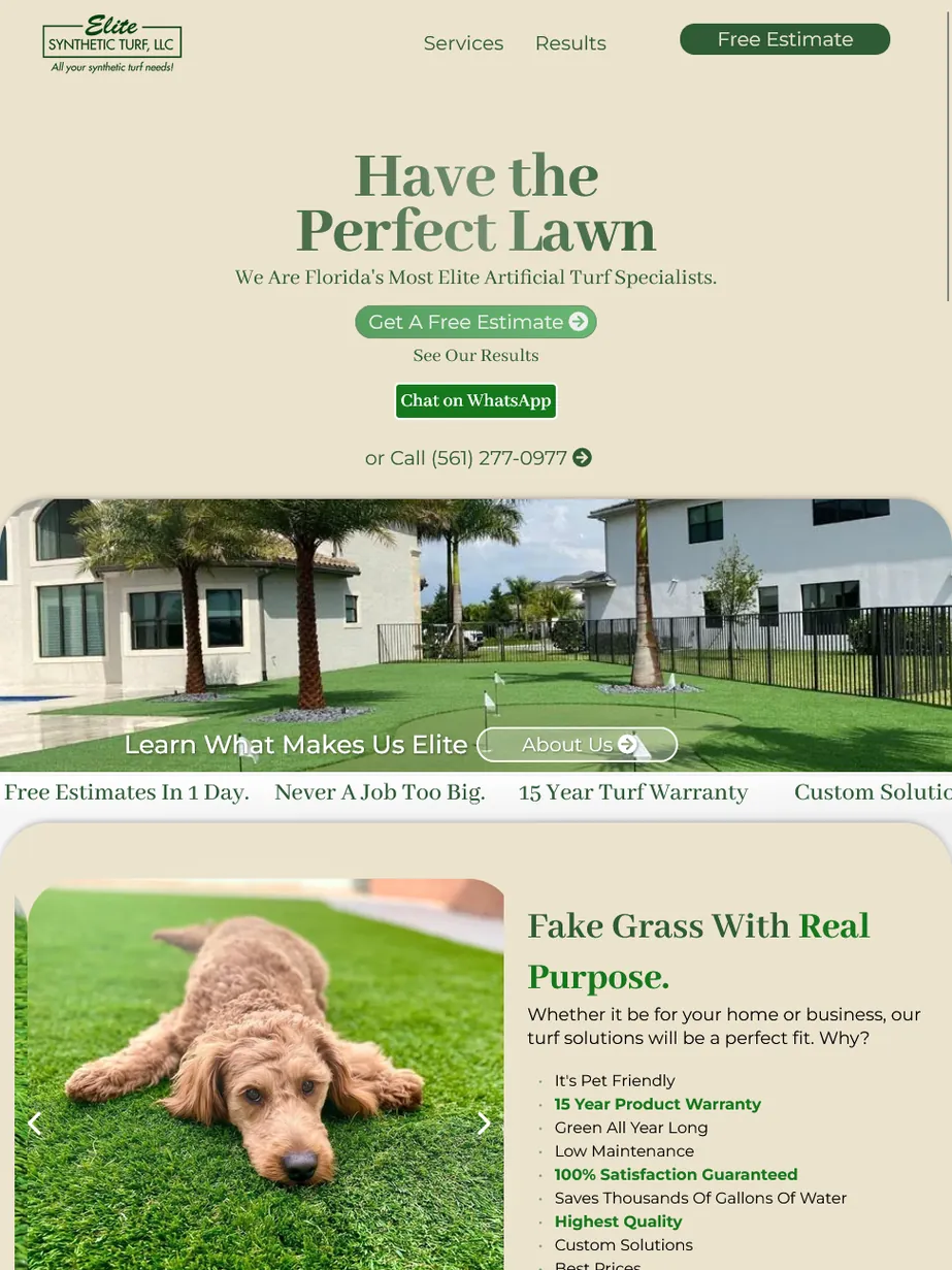 Elite Synthetic Turf website built by Velly