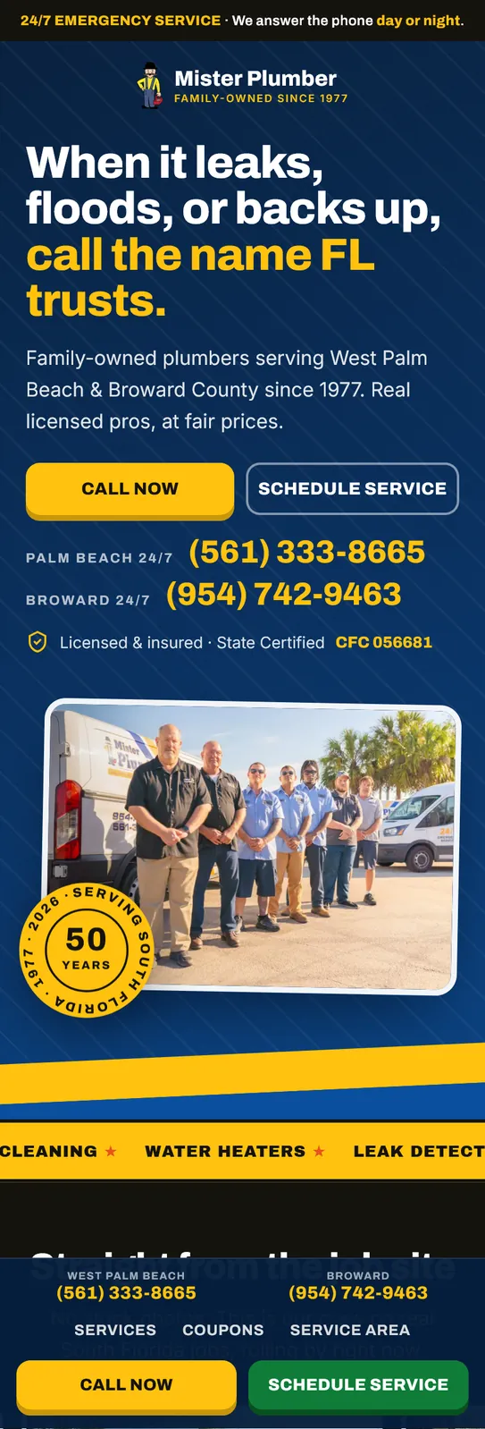 Mister Plumber mobile website, built by Velly