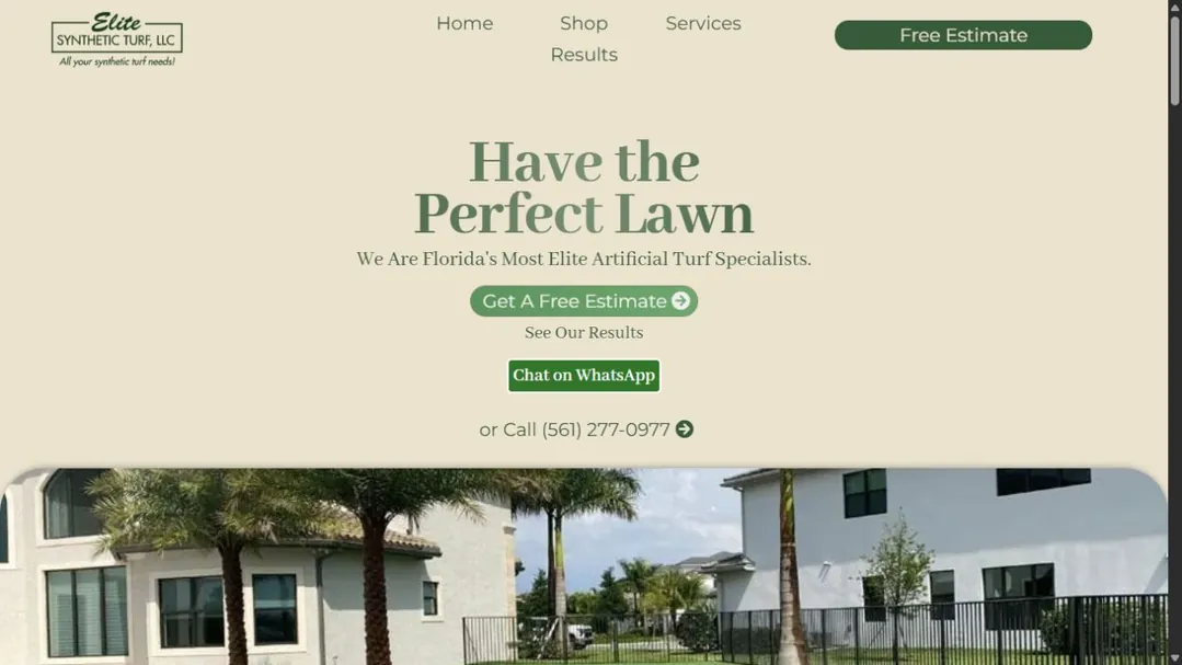 Elite Synthetic Turf website, built by Velly