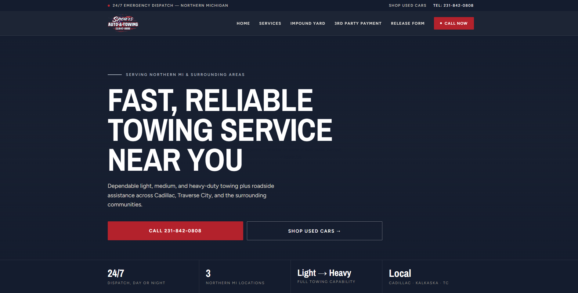Spears Auto & Towing website homepage