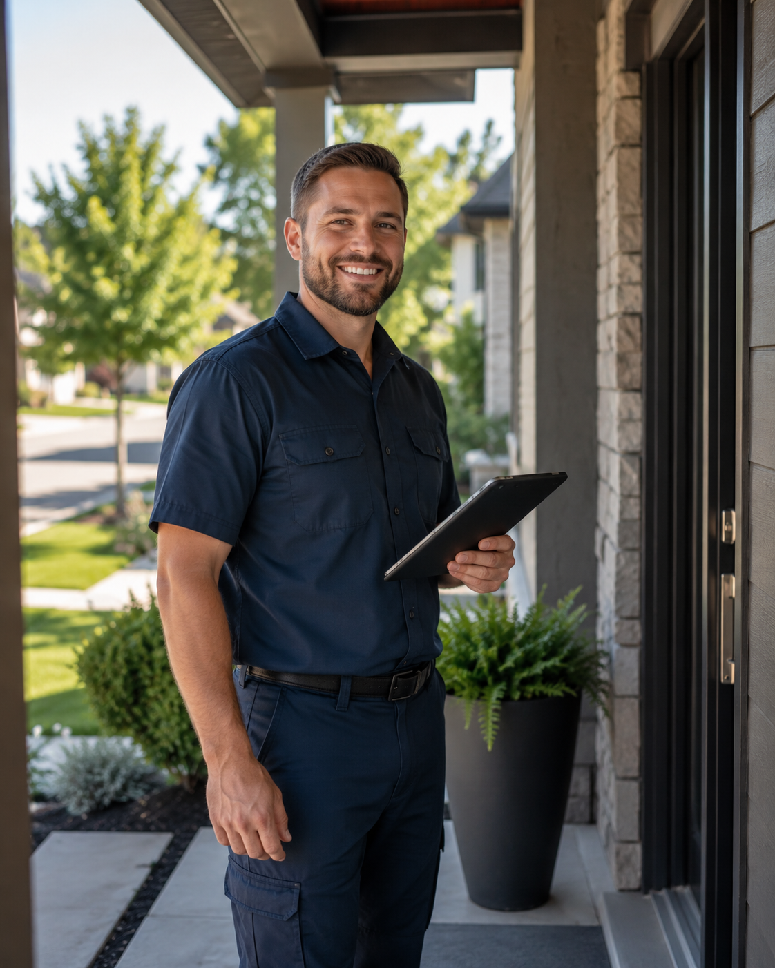 Air Comfort Guys technician arriving at a Durham home