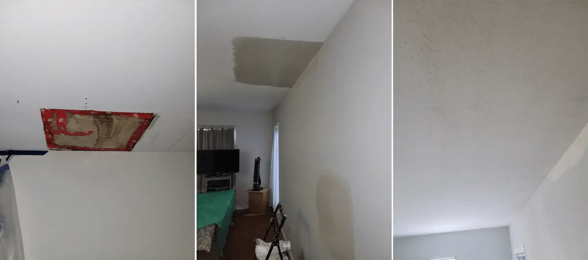 Ceiling drywall repair before and after