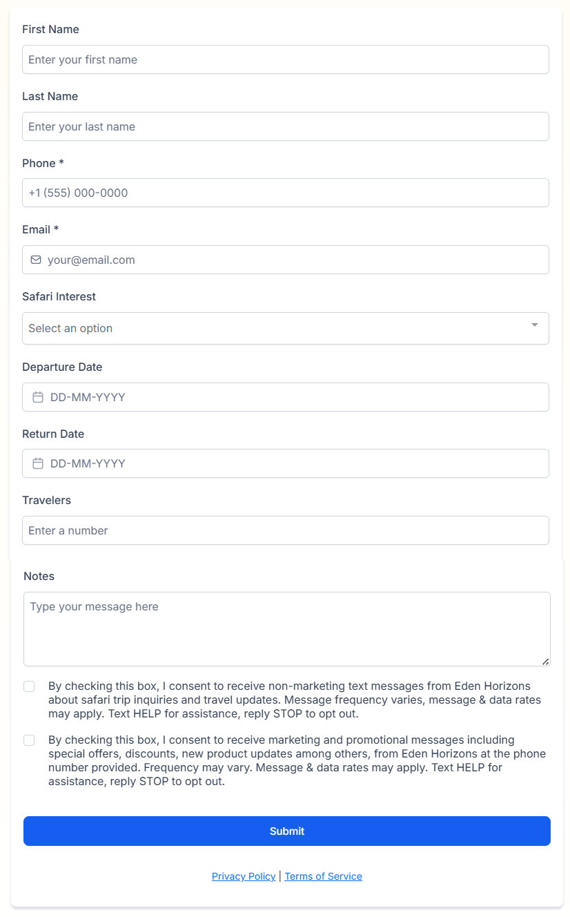 Safari Inquiry Form