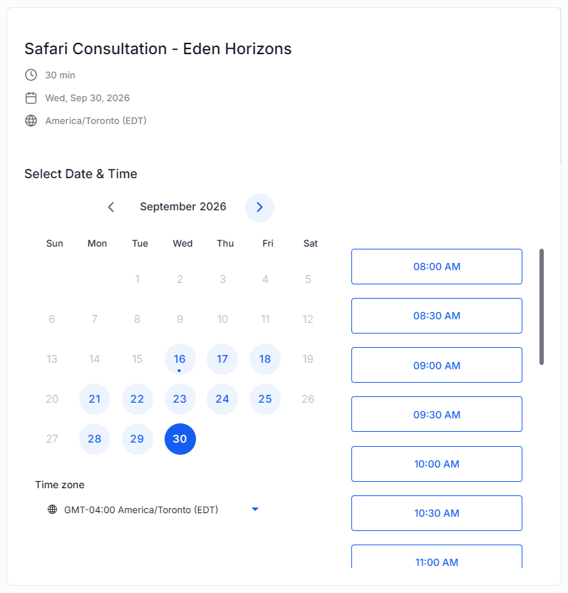 Safari Consultation Calendar