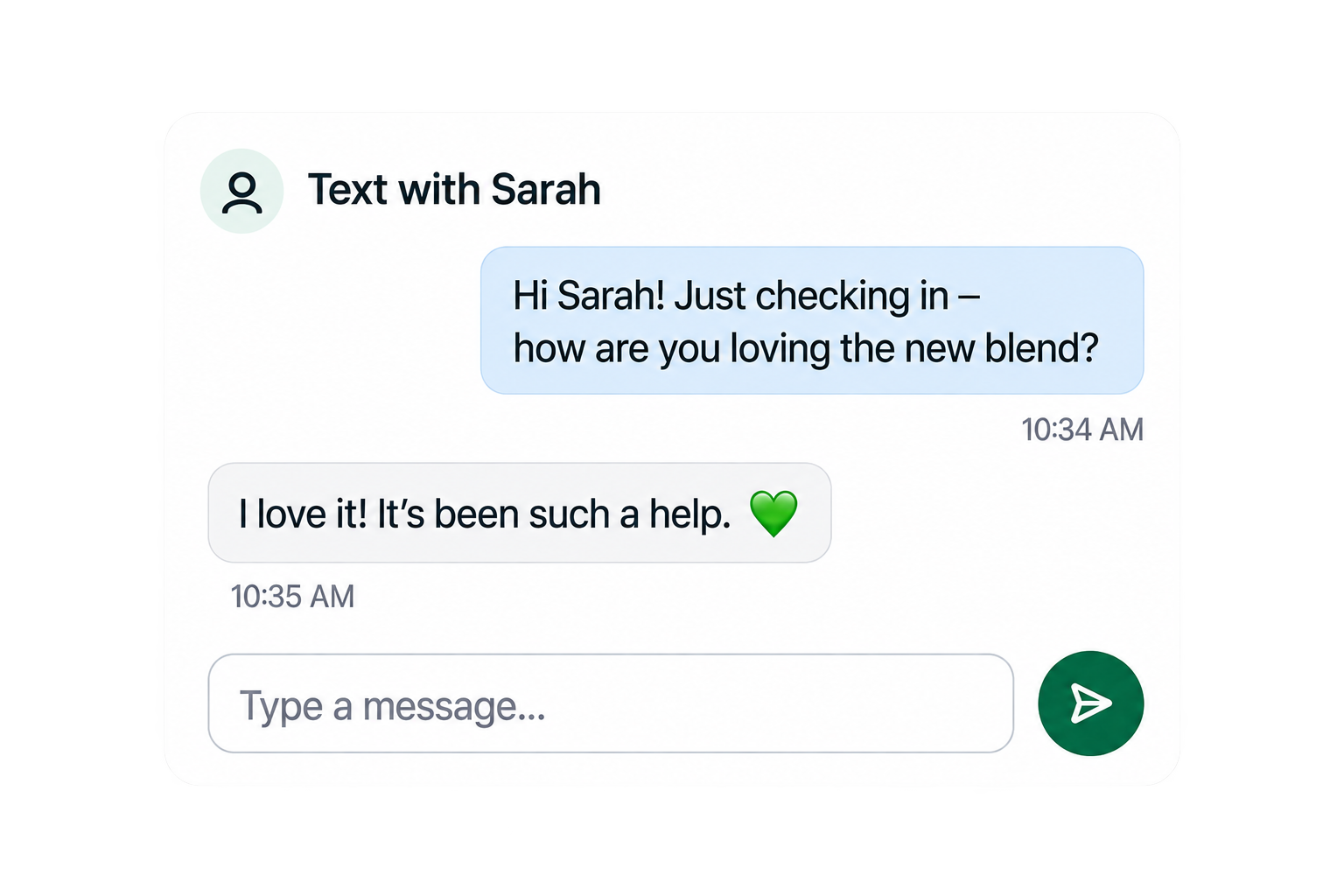 Text conversation with a customer inside Grō