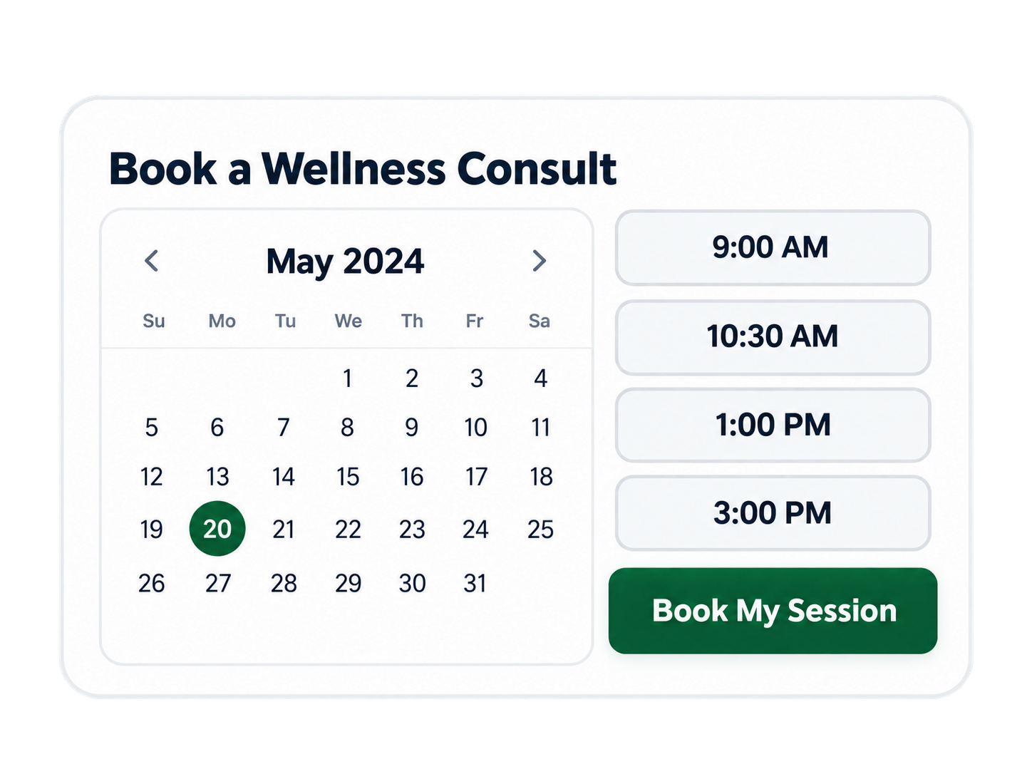 Book a Wellness Consult calendar