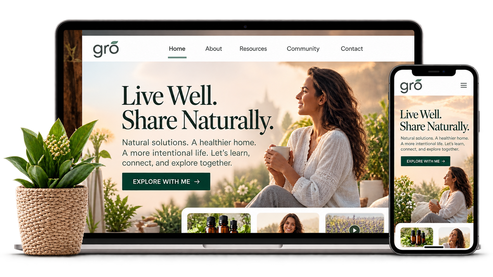 Laptop and phone showing a Grō website