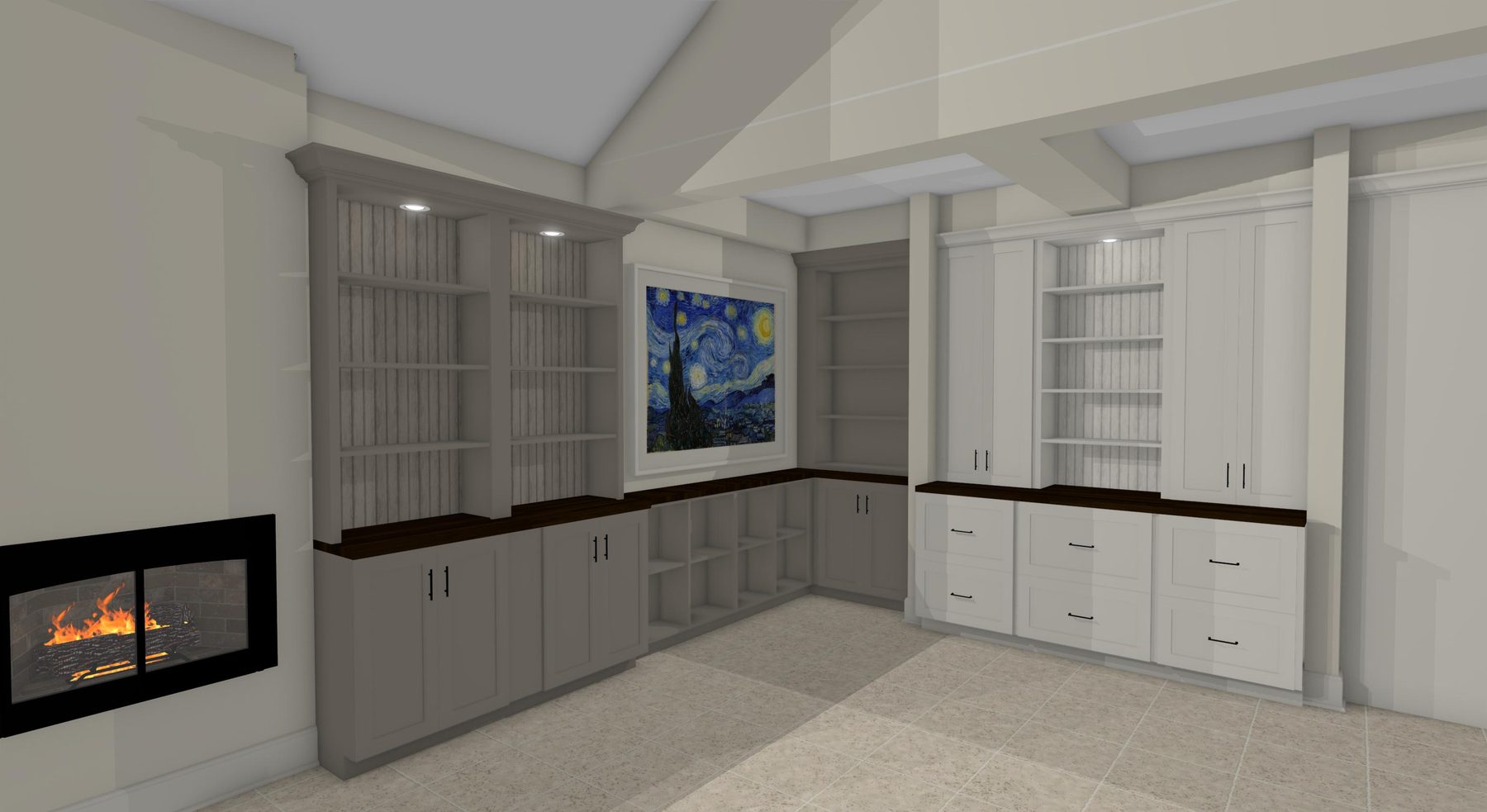 3D design rendering of built-in cabinetry