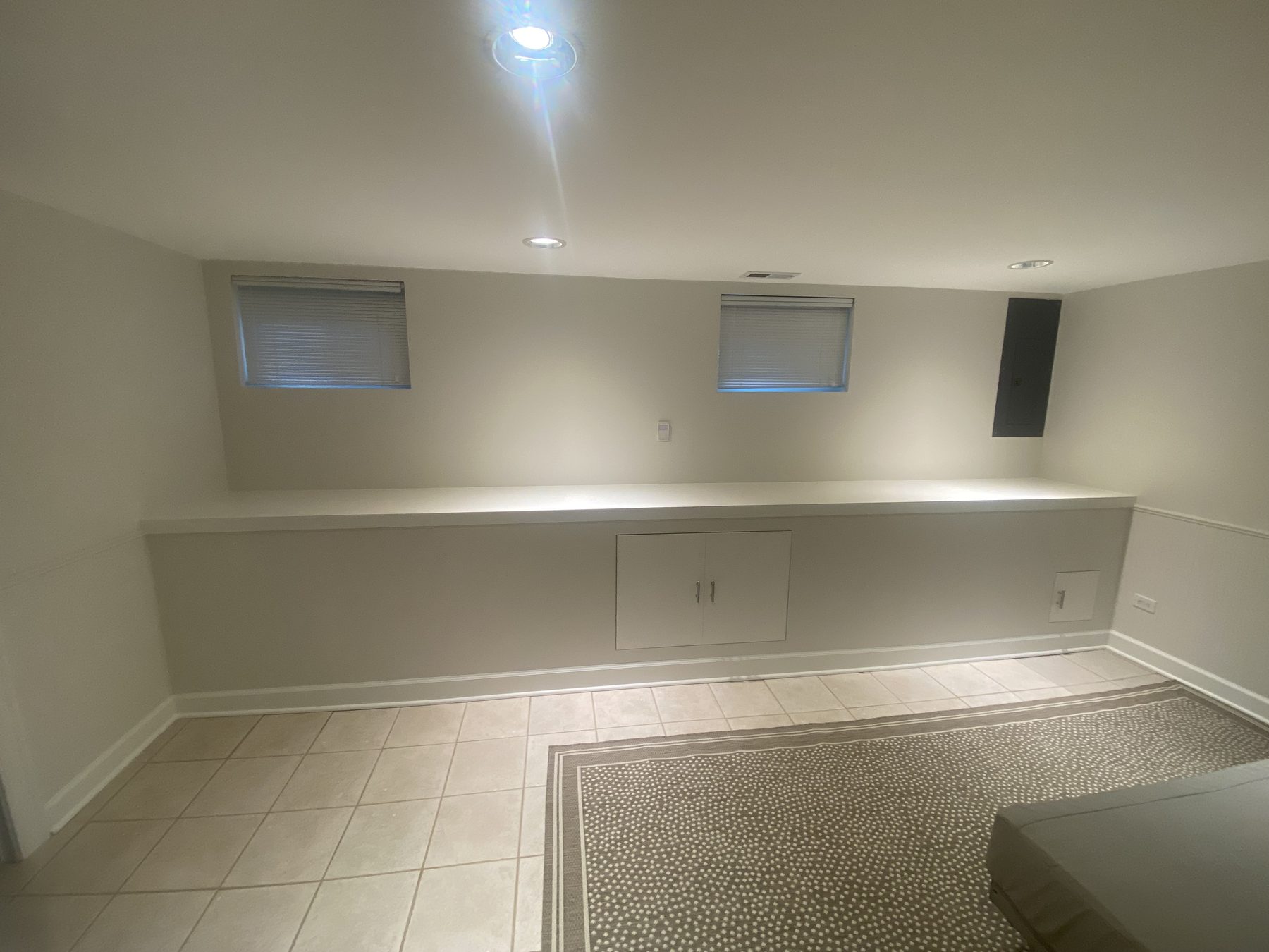 Finished basement storage and built-ins