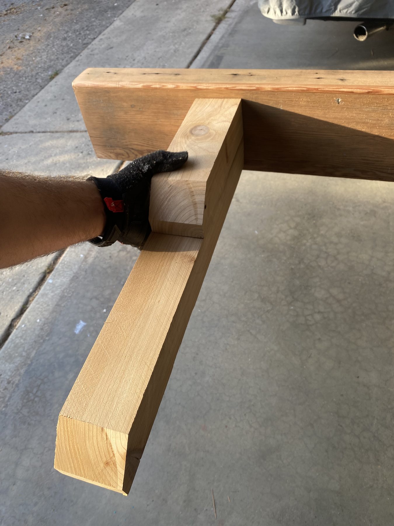 Custom rail, wood joinery before assembly