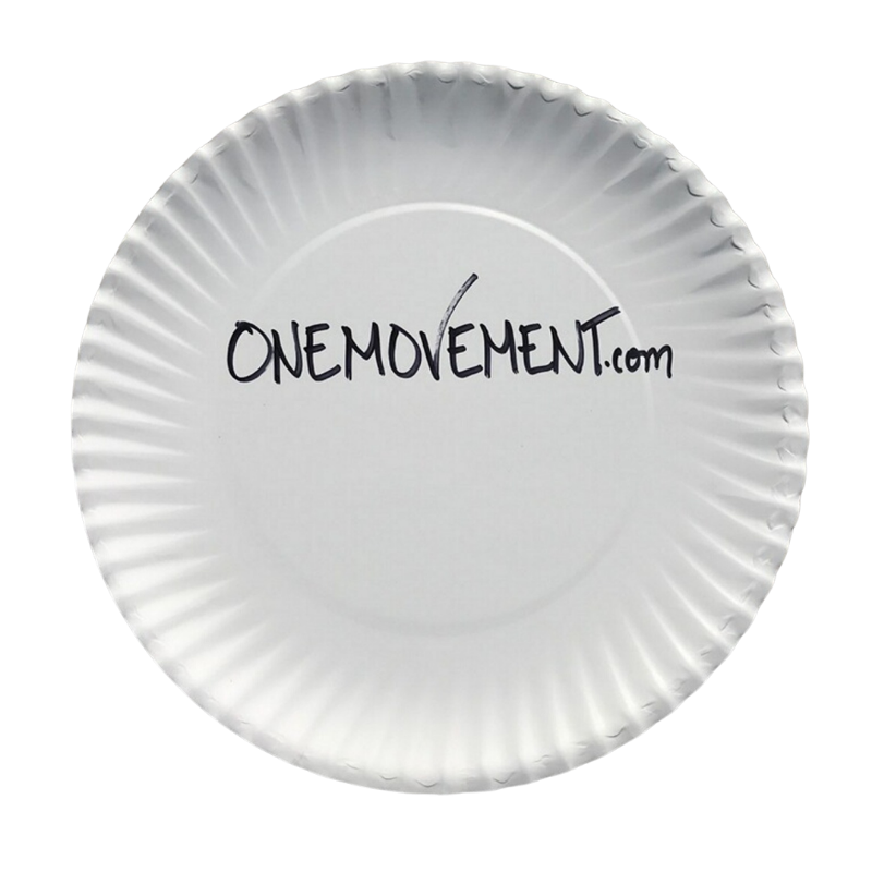 ONEMOVEMENT Paper Plate Project® — branded paper plate with onemovement.com