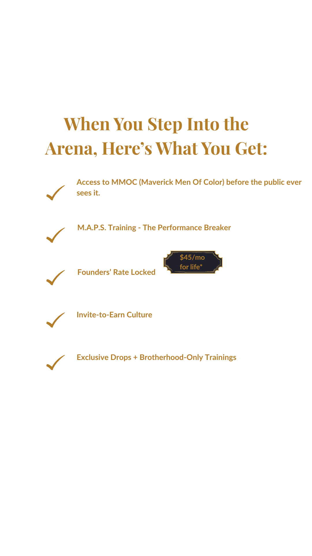Checklist of Maverick waitlist bonuses including MAPS training and early access