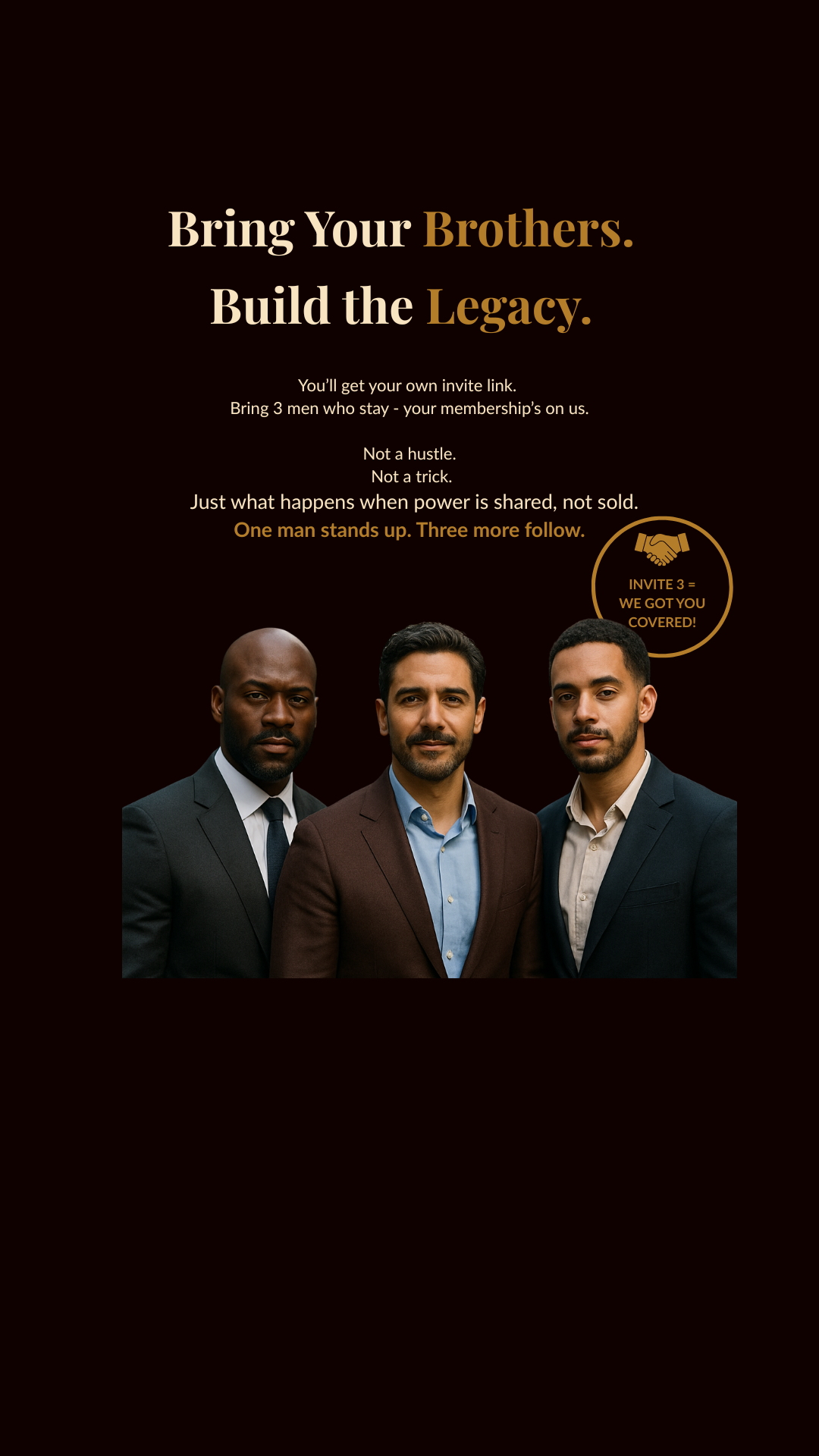 Three men from different walks of life symbolizing legacy and leadership