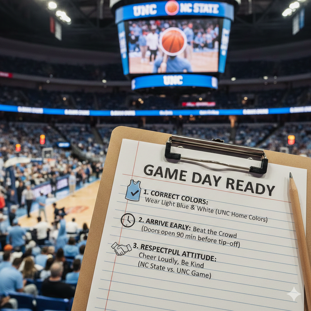 Check list in foreground basketball arena in the background