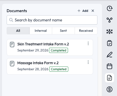 Client documents showing completed sample intake forms