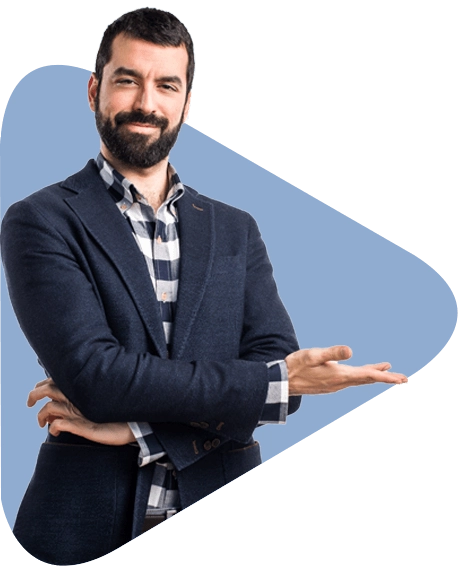 Man pointing to text