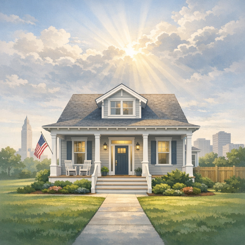 Rebuilt Baton Rouge neighborhood after hurricane showing resilience and progress.