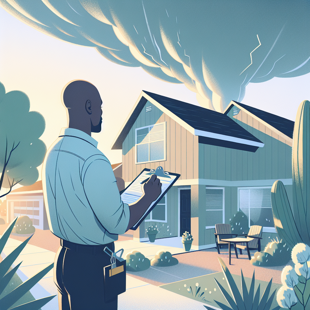 Homeowner documenting roof hail damage after storm in Arizona