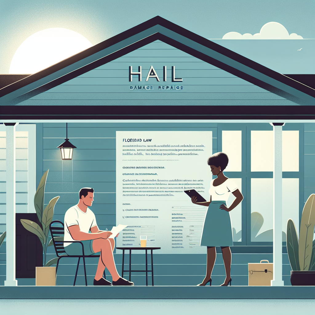 Florida homeowner calmly reviewing hail damage repair paperwork after storm.