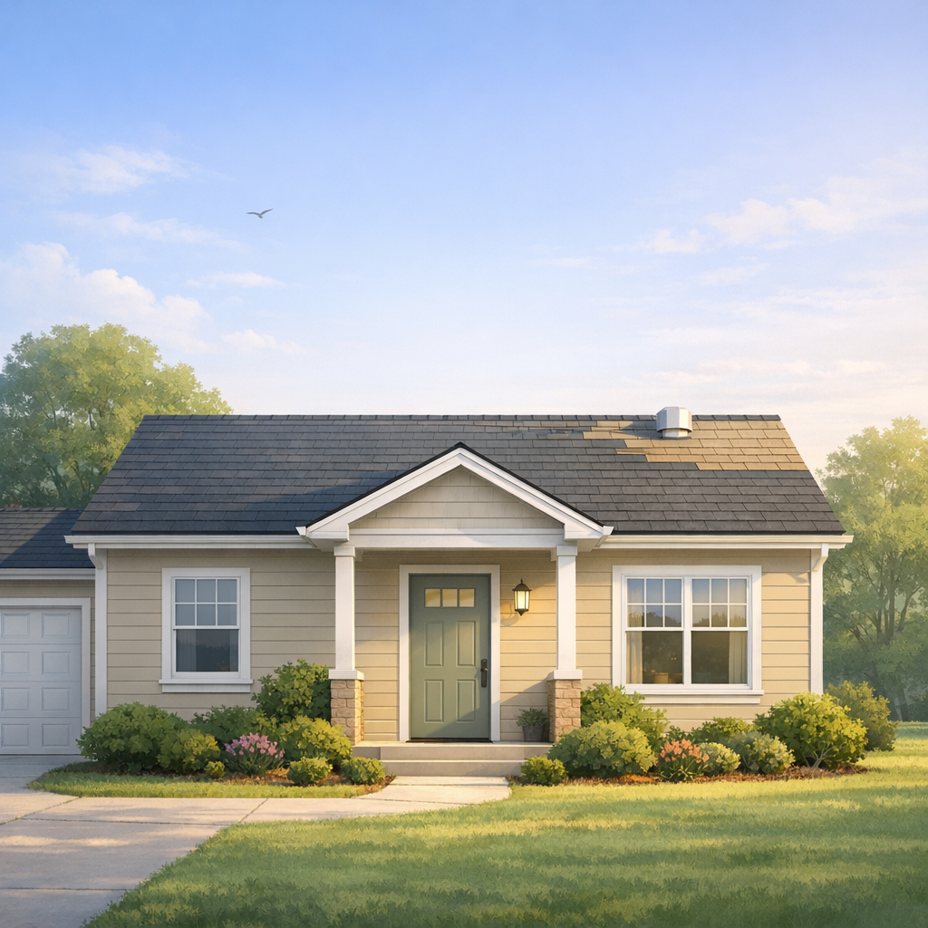 Illustration of repaired Georgia home after wind damage claim resolution