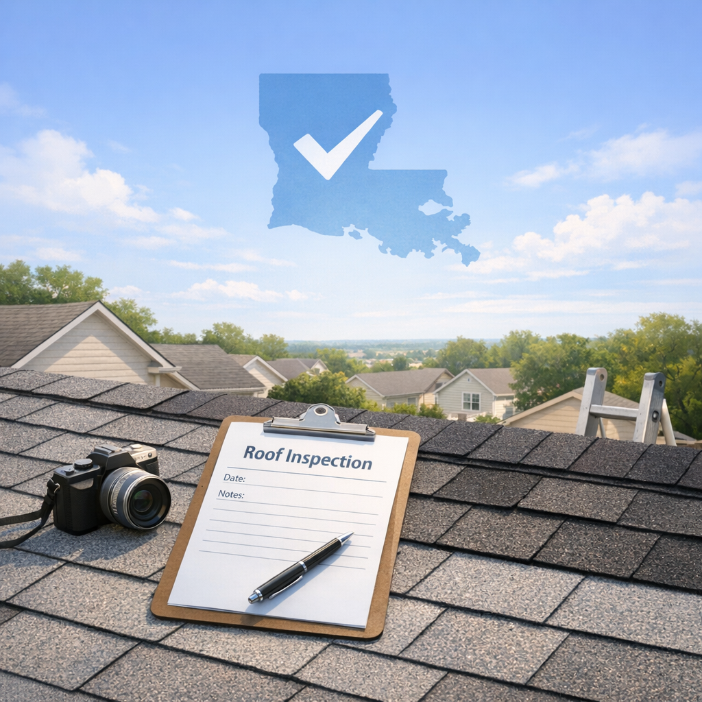 Louisiana homeowner in Baton Rouge documenting storm repair evidence after hurricane damage.