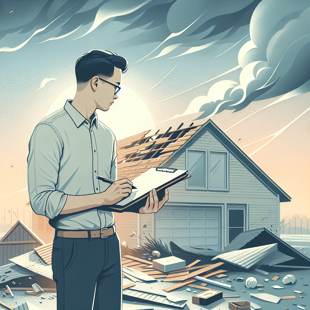 Texas homeowner documenting roof damage after windstorm.