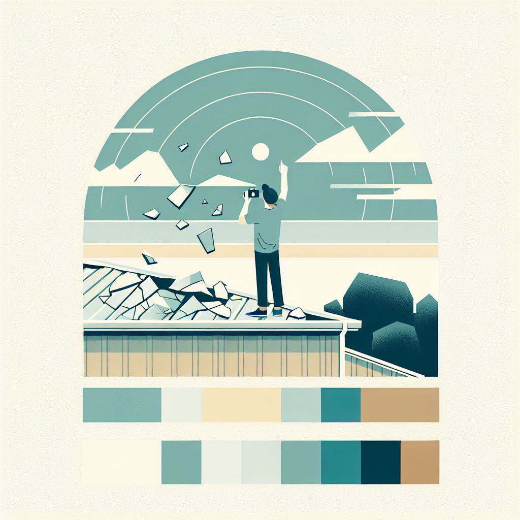 Homeowner documenting hail dents on roof with smartphone after Arizona storm