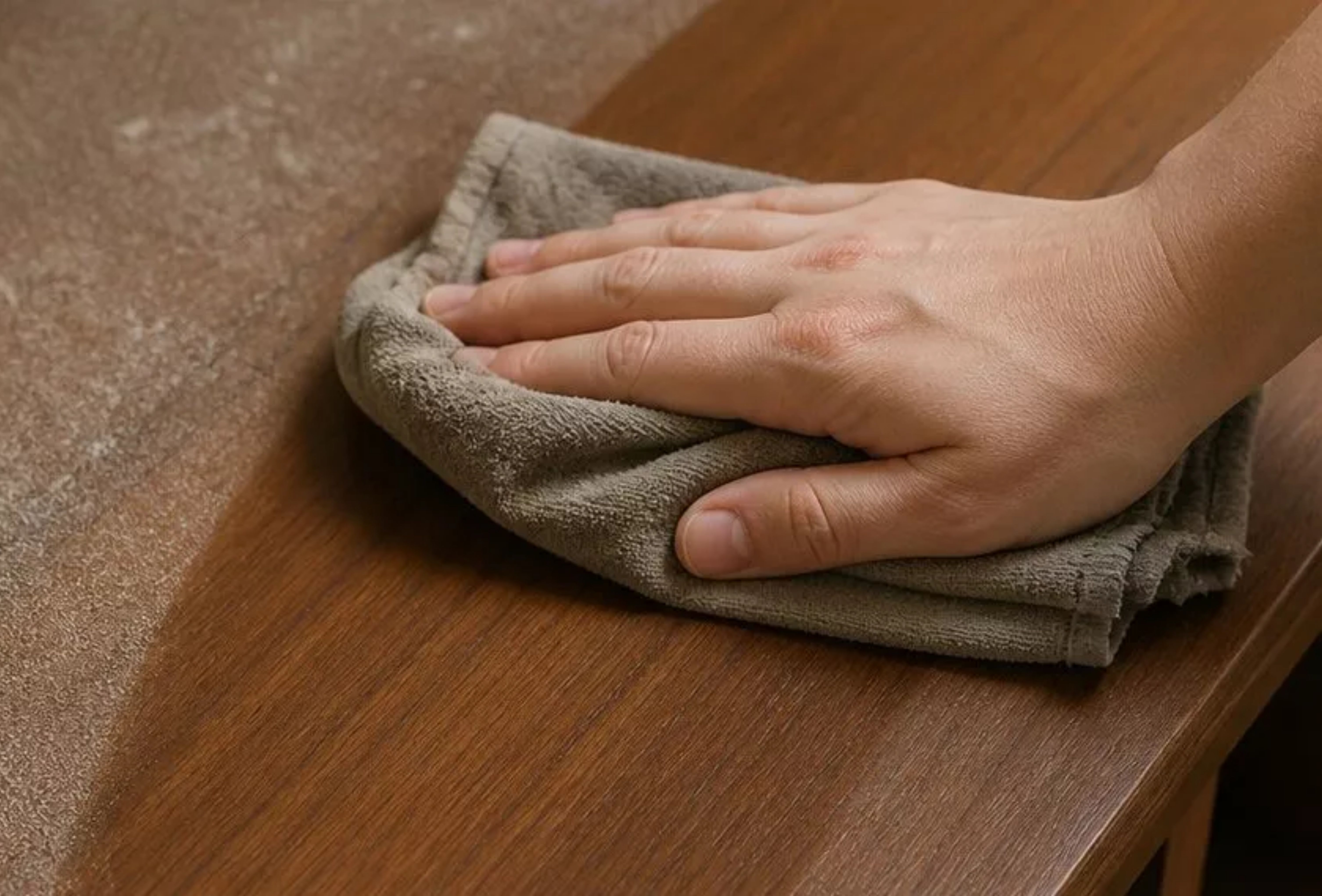 Dust wiped from furniture during house cleaning services
