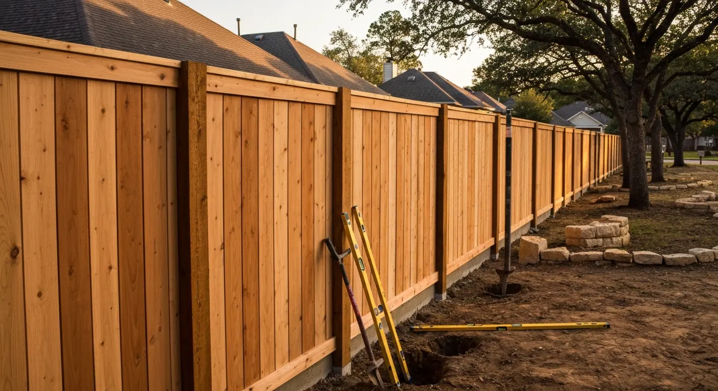 Wood privacy fence installation