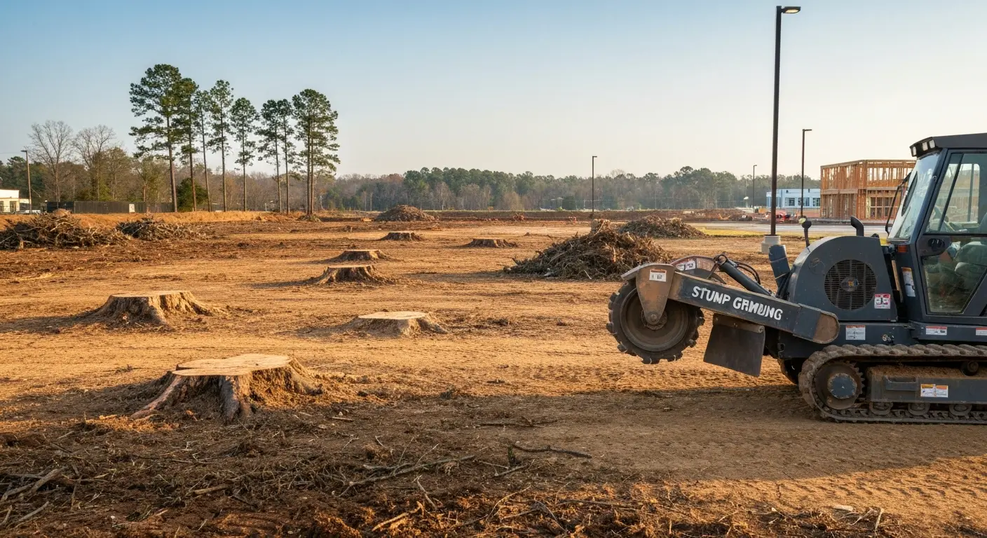 Commercial stump grinding for Greenville development