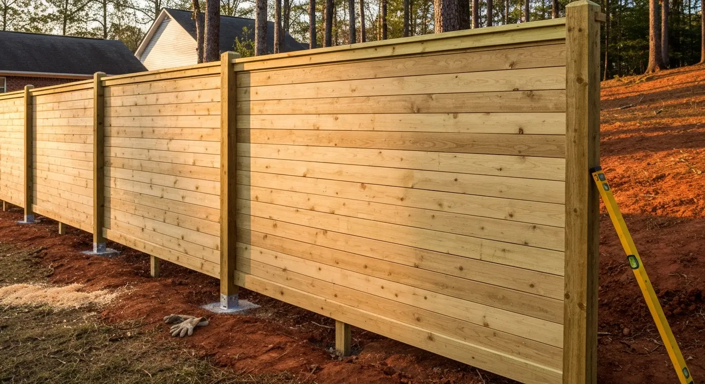 Privacy wood fence installation