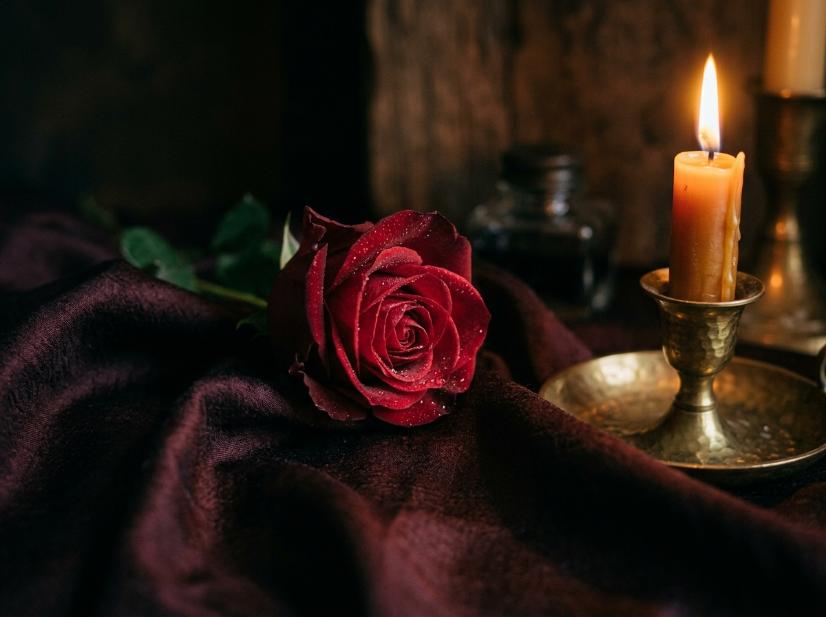 A single rose, opening