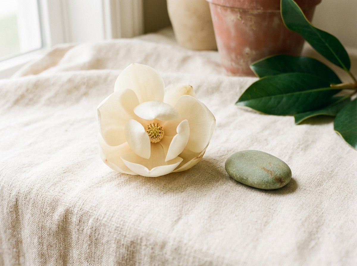 Bone, linen and low candlelight