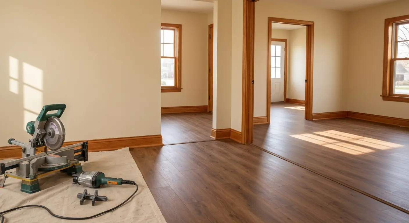 Laminate with room interior design