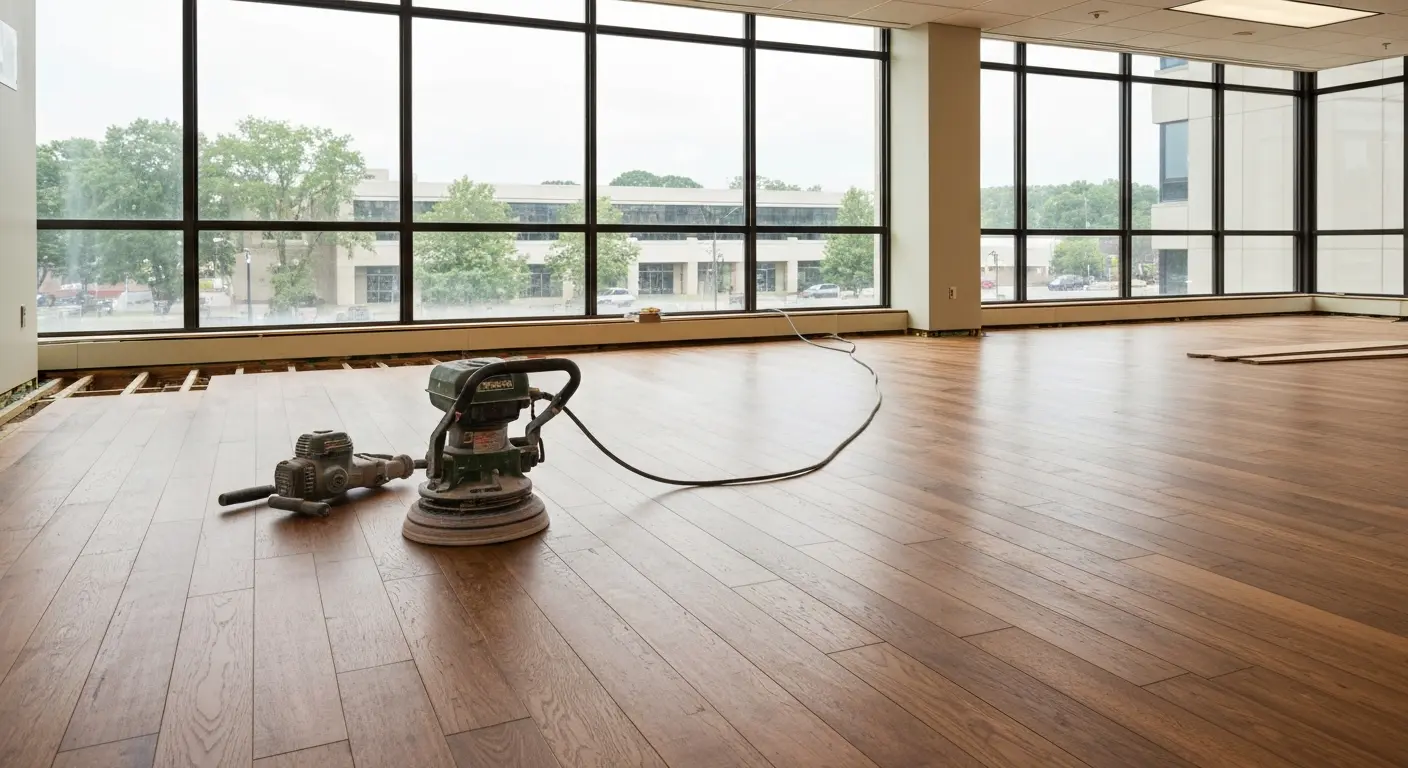 Commercial hardwood flooring in office